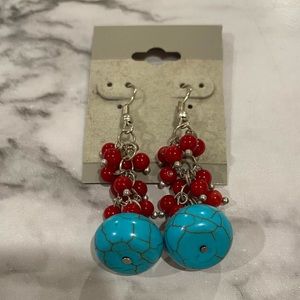 💙Real turquoise and red beads earrings